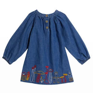 STELLA MCCARTNEYKids Stella McCartney Child Denim Dress With Mushrooms Embroidery - Blue - Image 2