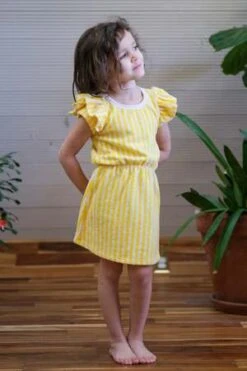 My Little CozmoKIDS My Little Cozmo Surf Dress - Lemon Organic Terry Stripe