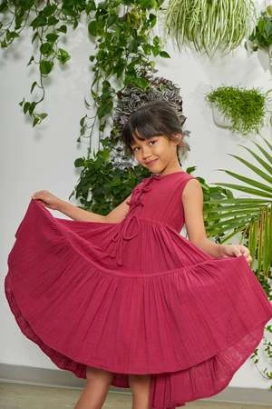 RUJUTA SHETHKids Rujuta Sheth Tie Dress - Pomogranate - Image 4