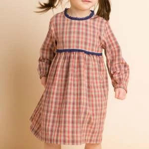 Beet WorldKids Beet World Long Sleeves Dress With Lace Trim - Red/Blue Check - Image 3