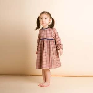 Beet WorldKids Beet World Long Sleeves Dress With Lace Trim - Red/Blue Check - Image 4