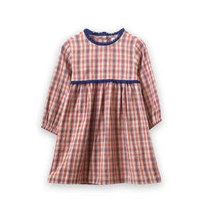 Beet WorldKids Beet World Long Sleeves Dress With Lace Trim - Red/Blue Check - Image 2