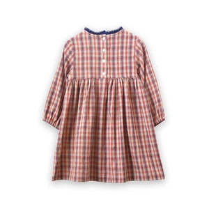 Beet WorldKids Beet World Long Sleeves Dress With Lace Trim - Red/Blue Check - Image 5