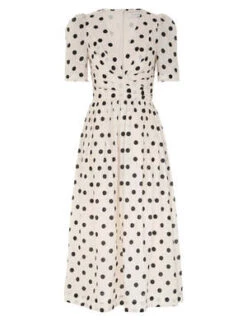 ZimmermannV Neck Midi Dress - Cream/Black Dot