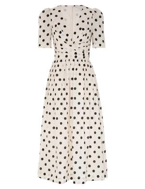 ZimmermannV Neck Midi Dress - Cream/Black Dot