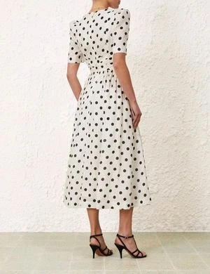 ZimmermannV Neck Midi Dress - Cream/Black Dot - Image 4