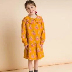 Beet WorldKids Beet World Wide Collar Long Sleeve Dress With Low Waist - Mustard/Pink